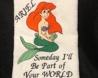 Mermaid Ariel Disney Little Mermaid Ariel Hand Towel - Embroidered - Personalized - Monogrammed-Kitchen or Bathroom or Kids Decor
