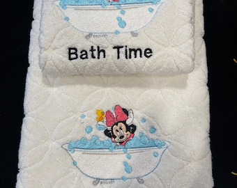 Juego de toallas de baño bordadas personalizadas de Mickey/Minnie Mouse