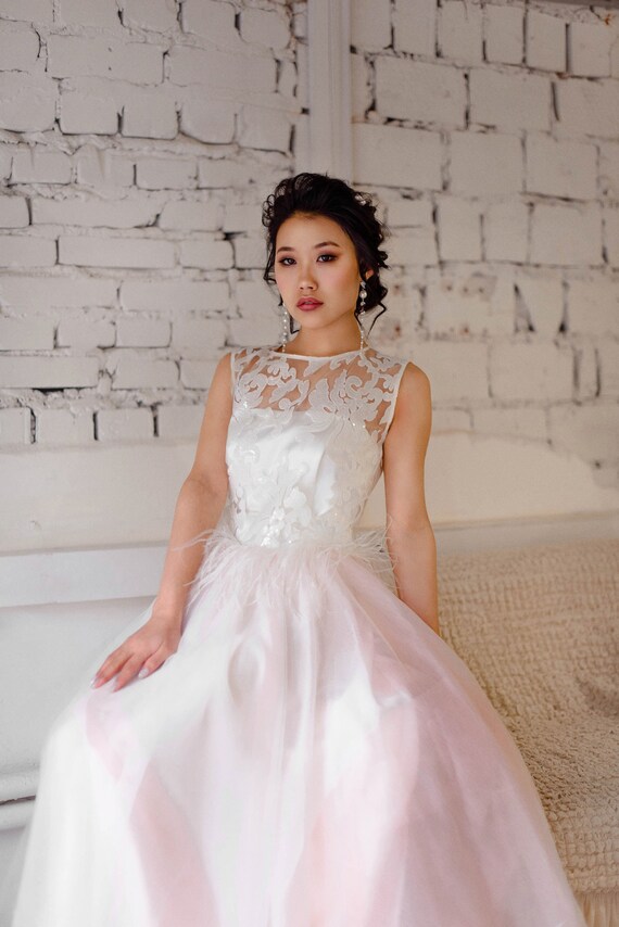 Wedding Dress With Plume Beach Wedding Dress Modern Etsy