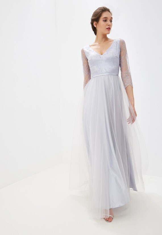 Light Lace Wedding Dress 3 4 Sleeve Lace Gown Tulle Skirt Etsy