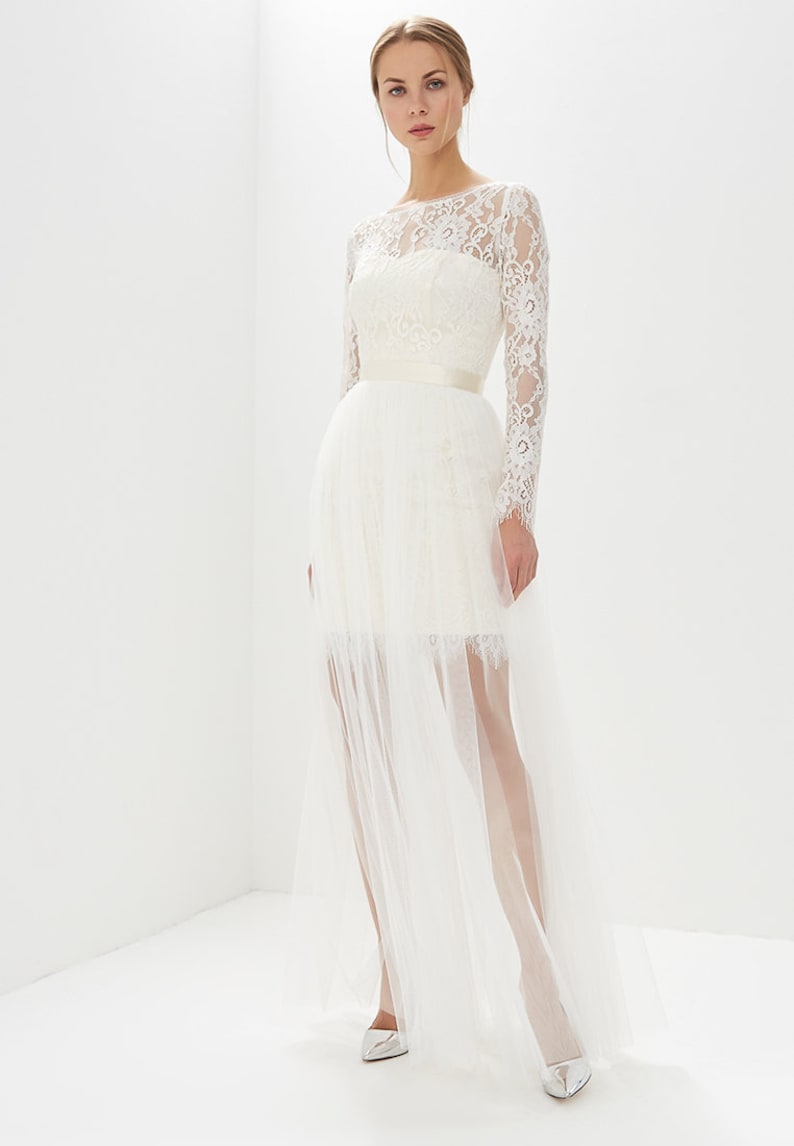 Knee length wedding dress / Corset short gown / Two piece Etsy