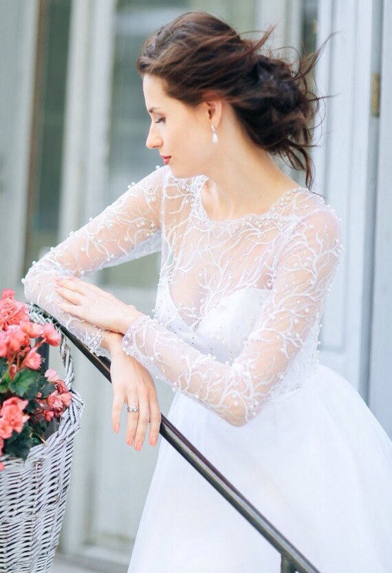 Pearl Wedding Dress Fluffy Skirt Gown Winter Bridal Etsy