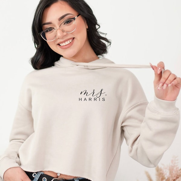 Personalized bride mrs wifey cropped hoodie sweater- bride sweater- future mrs wifey sweaters- wedding engagement gift for bride to be box