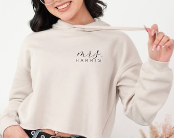 Personalized bride mrs wifey cropped hoodie sweater- bride sweater- future mrs wifey sweaters- wedding engagement gift for bride to be box