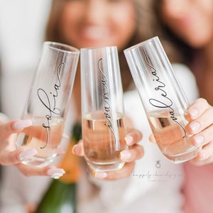 Bridesmaid champagne flutes personalized champagne glasses stemless champagne flutes for bridal party gifts for bridesmaid proposal idea image 1