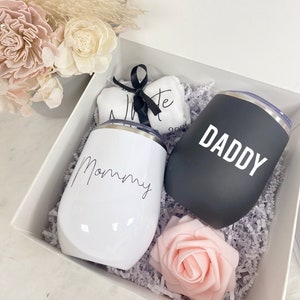 Mommy daddy parents gift box set- mom dad tumbler set- gift box for parents to be- baby shower gift idea- baby announcement pregnancy baby