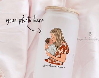 Godmother proposal gift- godparents custom drawing ice coffee frosted beer can glass - fairy godmama madrina unique gift idea baptism thank