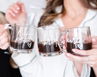 Clear glass mugs- personalized bridesmaid mugs- bridesmaid proposal - custom mug- bridesmaid gifts- gift for maid of honor proposal box gift