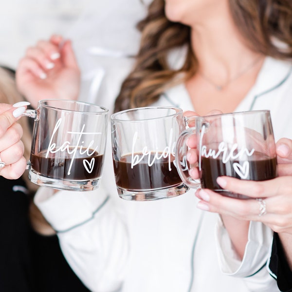 Clear glass mugs- personalized bridesmaid mugs- bridesmaid proposal - custom mug- bridesmaid gifts- gift for maid of honor proposal box gift