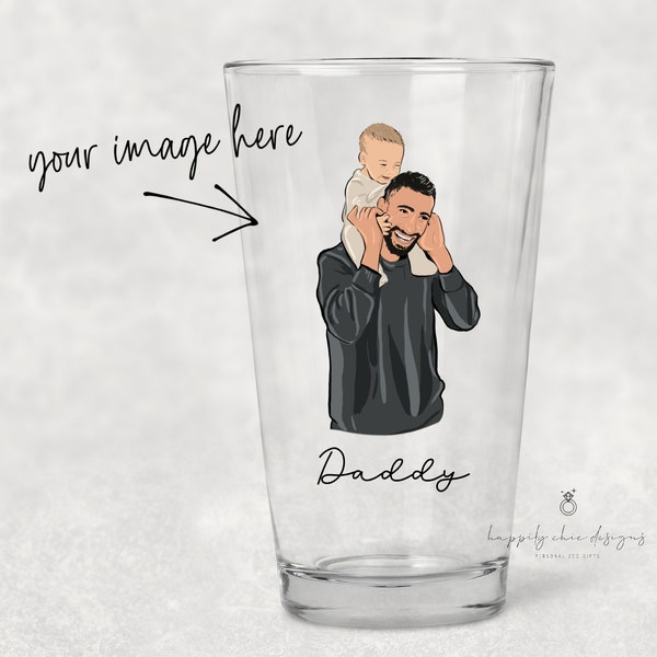 fathers day dad beer mug your family photo custom drawing- first Father’s Day photo- family illustration portrait daddy first time dad gift
