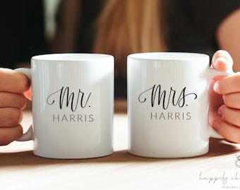 Personalised White Ceramic Mug Wedding Ornate Frame Mr & Mrs 