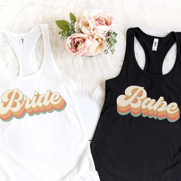 retro bride bridesmaid tank tops- bachelorette party shirts- brides babes tribe squad bridal party shirts- gifts for proposal box- mint tees