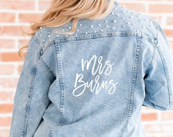 Bride jean jacket - personalized custom denim jacket - pearl jean jacket future mrs gift- engagement gift- mrs bridal shower bachelorette