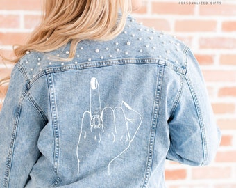 Bride jean jacket - personalized custom denim jacket - pearl jean jacket future mrs gift- engagement gift- mrs bridal shower ring finger