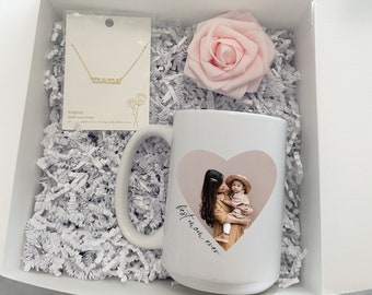 mom mug, personalized family photo Mother's Day coffee mug, mama necklace, custom mama gift, gift box for mom, first Mother's Day