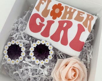 Flower girl proposal gift box- will you be my flower girl- retro flower girl shirt- bridal party- flower girl daisy sunglasses