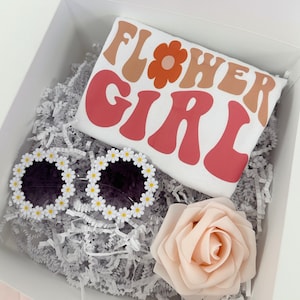 Flower girl proposal gift box- will you be my flower girl- retro flower girl shirt- bridal party- flower girl daisy sunglasses