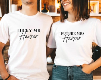 future mrs lucky mr T-shirt- engagement gift for couple- mr and mrs honeymoon shirts- gift for the couple bride to be groom matching shirts