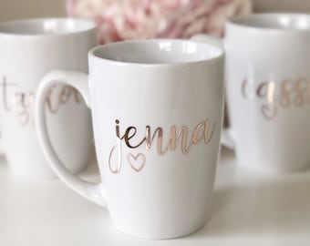 Rose gold bridesmaid coffee mugs- bridesmaid cups- personalized bridesmaid mug gifts- bridal party mugs- custom mug- bridesmaid personalized
