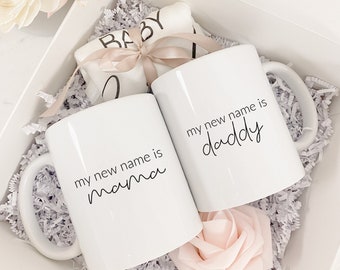 My new name is Mama papa mommy daddy mugs - new mom dad parents expecting parents gift box- baby announcement gender reveal pregnancy onesi