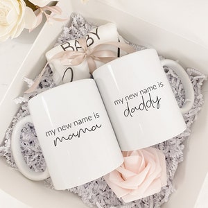 My new name is Mama papa mommy daddy mugs - new mom dad parents expecting parents gift box- baby announcement gender reveal pregnancy onesi