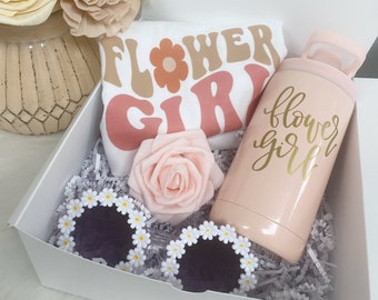 Flower girl proposal gift box- will you be my flower girl- retro flower girl shirt- personalized tumbler cup- flower girl daisy sunglasses