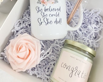 religious best wishes for new job She believed she could so she did graduation gift box set- new job congratulations gift box- congrats gift idea- one degree hotter doctor