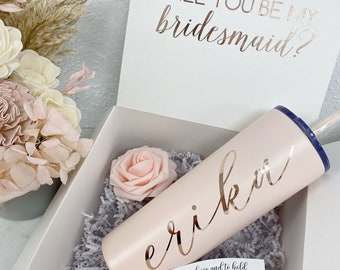 Bridesmaid proposal gift box set- bridesmaid stainless steel tumbler with straw- maid of honor proposal- personalized bridesmaid tumbler gif