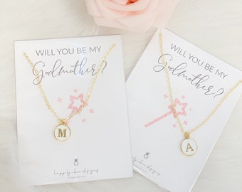 Godmother necklace - name initial necklace dainty white necklace for baptism gift idea godparents proposal gift box idea gold filled jewelry