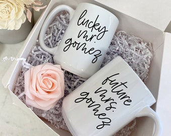 Lucky mr and future mrs mugs his and her wifey hubby bride groom mug set gift box set for wedding day engagement engaged af- couples gifts