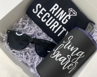 Ring bearer proposal set- will you be my ring bearer - ring security shirt sunglasses - ring bearer gift idea- groomsmen proposal gifts-