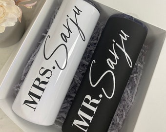 Bride groom lucky mr future mrs tumblers Couples gift set- mr and mrs engagement gift box set- his and hers wifey and hubby honeymoon