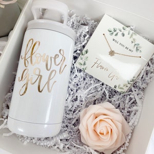 Flower girl proposal gift box- will you be my flower girl- petal patrol- gift for flower girl sippy cup water bottle- daisy necklace