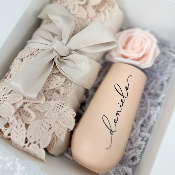 Bridesmaid robe- bridal part proposal gift box idea- maid of honor box- personalized champagne flute gift for bridesmaid - DIY bridesmaid