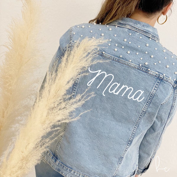 Personalized denim jacket- mom jean jacket- mama jacket- mothers day gift- mama gifts- mom to be baby shower gift idea- custom mama jacket