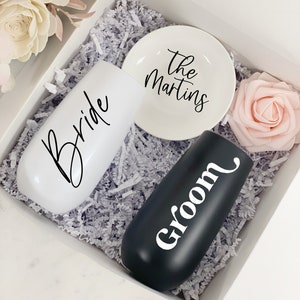 Couples champagne flutes set- mr and mrs engagement gift box set- his and hers wifey and hubby wedding day gift idea tumblers bride groom
