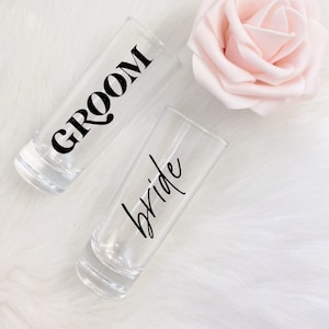 Personalized mr and mrs shot glasses- bride and groom shot glass- bachelorette party shot glass wedding gifts for couple bachelor party