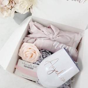 Bridesmaid proposal gift box- personalized bridesmaid wine tumbler- bridesmaid satin lace robe - bridal party robes - will you be my maid of