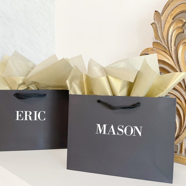 Groomsmen proposal gift bags- large gift bags- groomsman gift - father of the bride groom gift bag idea- wedding party best man- black bags