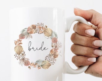 boho wreath bride mug- personalized mrs mug - future mrs mug - gift for bride to be- engagement gift idea- wifey wedding day gift mug