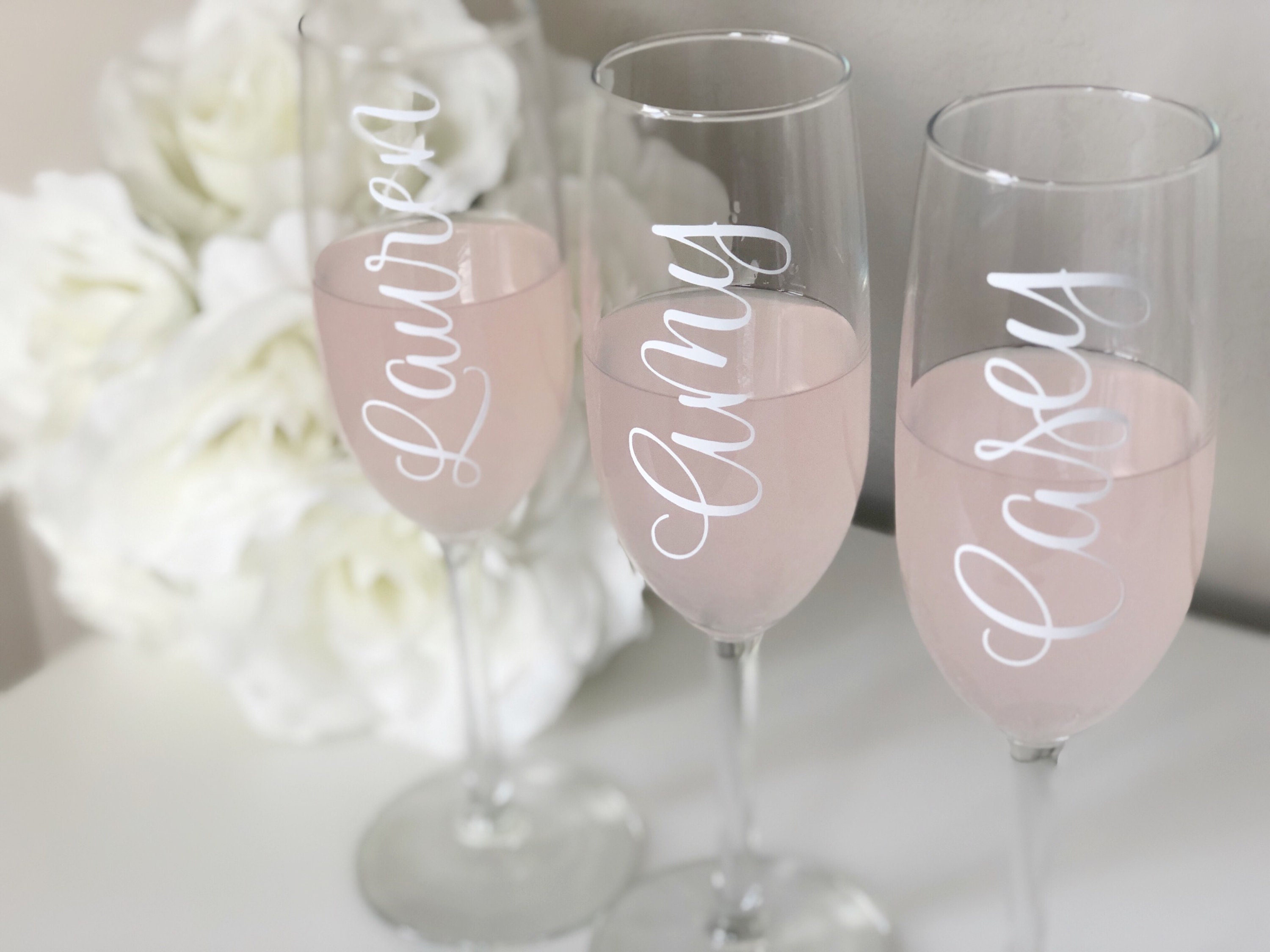 Personalized Vinyl Stemless Rose Champagne Flute