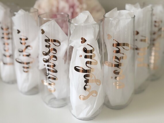 Rose Gold Champagne Flutes / Bridesmaid Proposal Glasses / Personalized  Champagne Glass / Bridesmaid Gift / Stainless Steel Champagne Flutes 