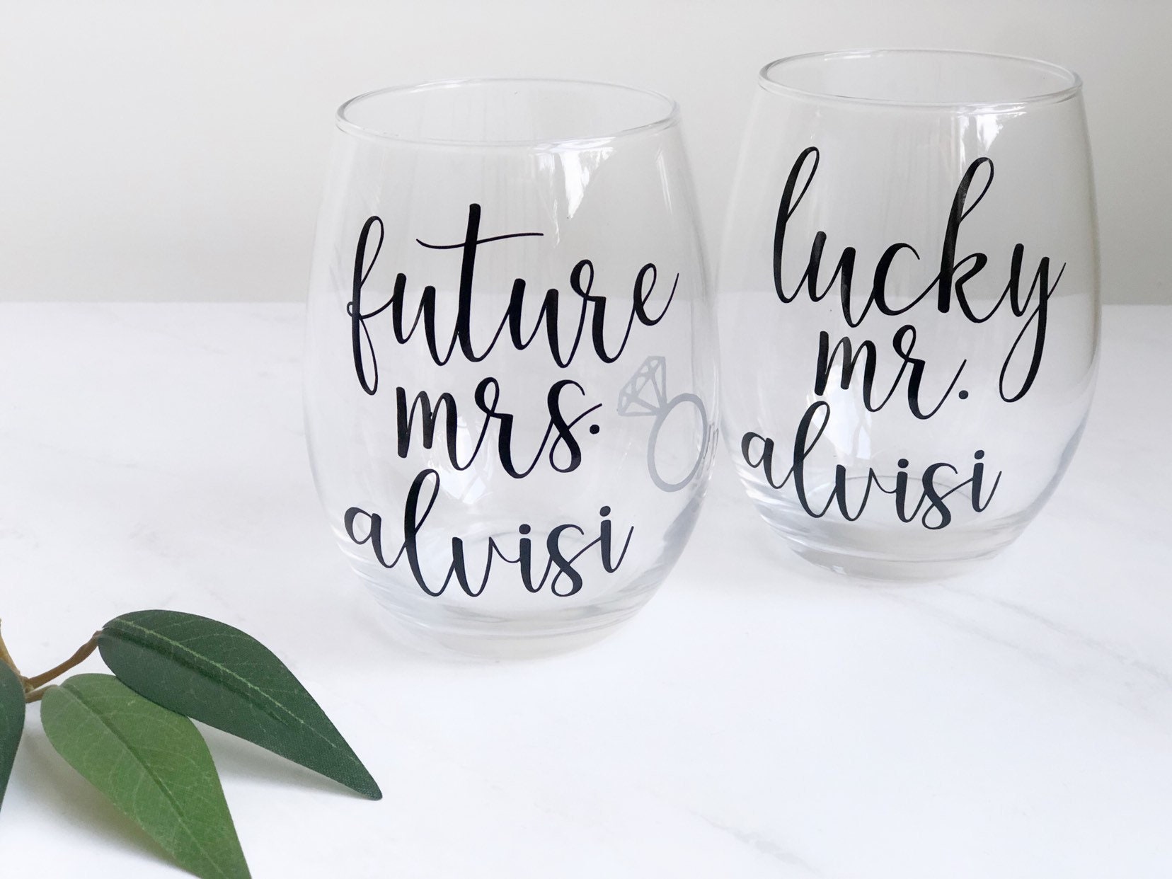 Pair of Personalized Mr. & Mrs. Wine Glasses
