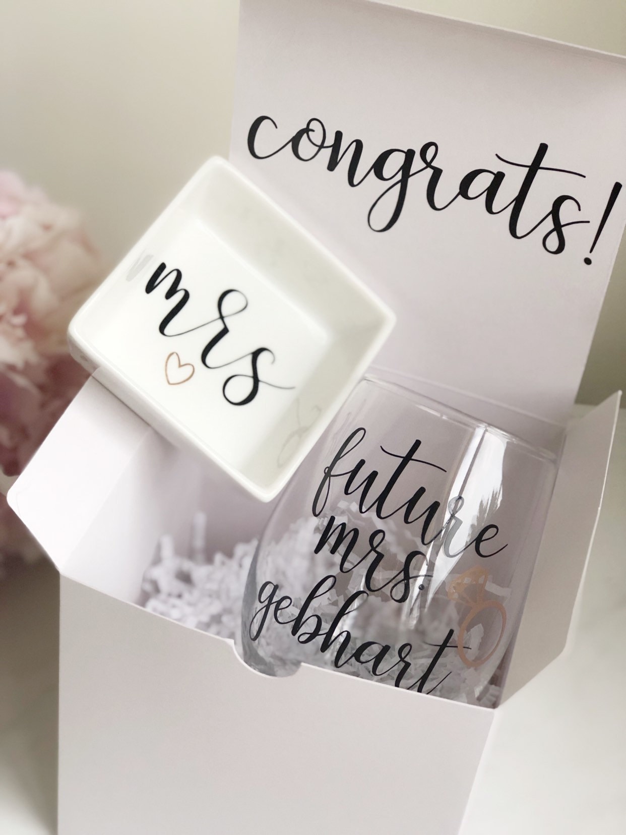 Engagement gift box bride to be gift box future mrs wine glass gift