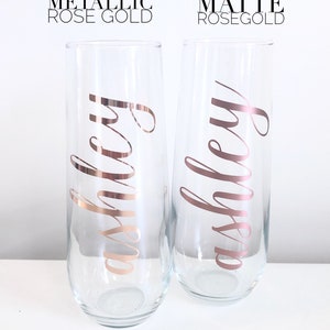 Rose gold bridesmaid champagne flutes bridesmaid gift personalized champagne flute bridemaid proposal glass champagne custom for bridal image 4