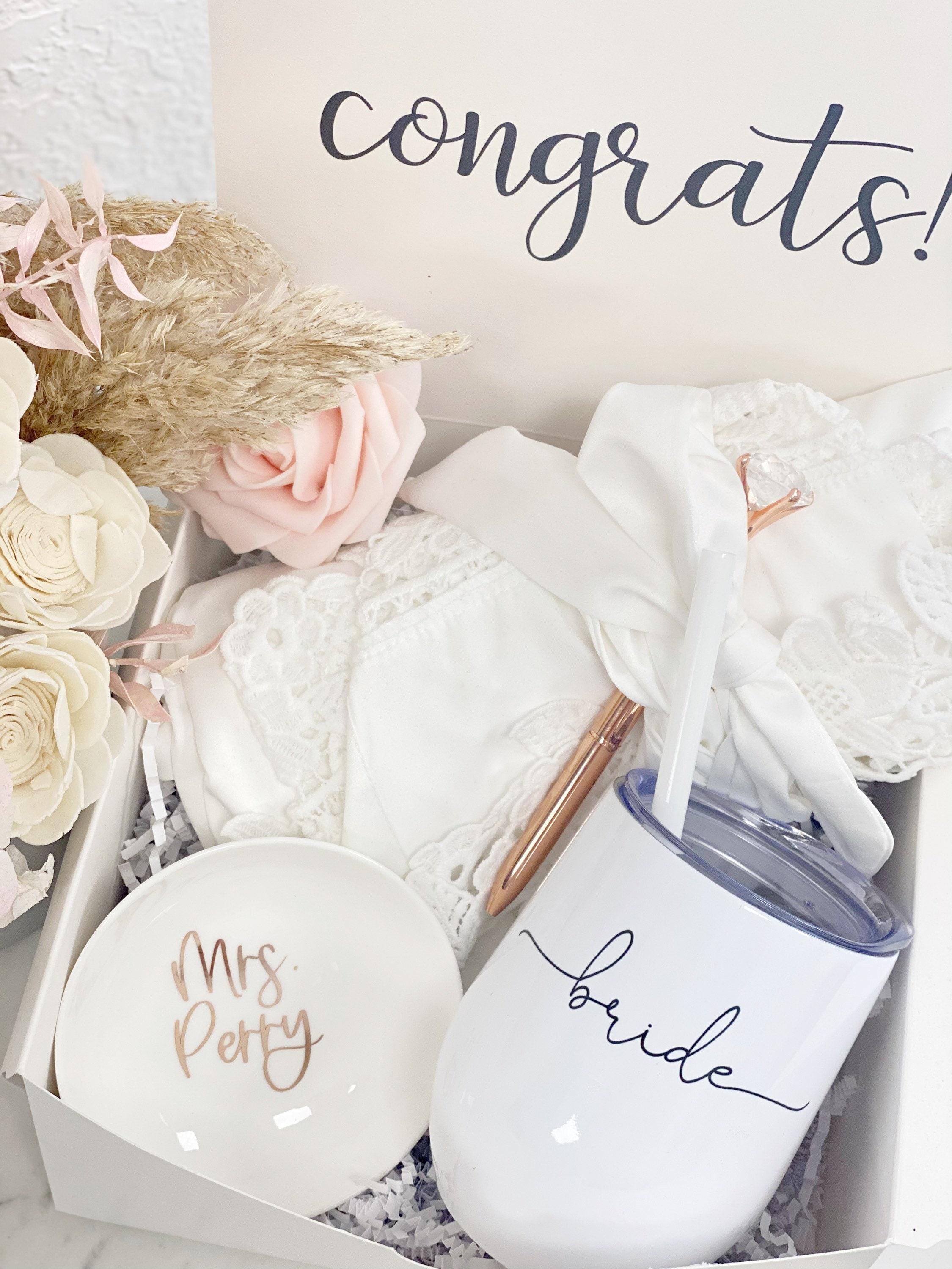 Bride gift box set engagement gift idea bride white satin robe