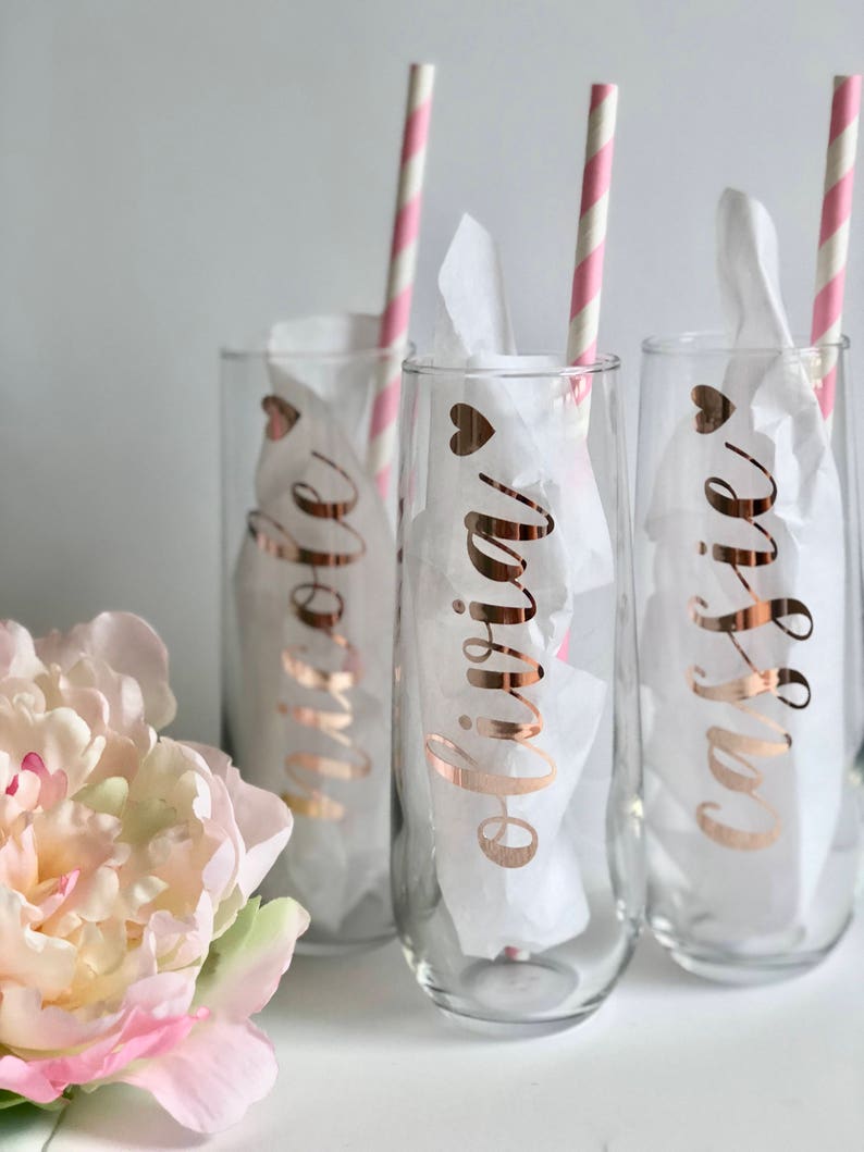 rose gold champagne flutes bridesmaid champagne flutes bridesmaid proposal idea bridesmaid gift champagne glasses personalized champagn image 4