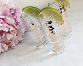 Personalized shot glasses- bridesmaid shot glass- bachelorette party shot glass gifts- bachelorette survival gifts - tequila shot glass