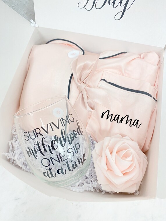 Surviving Motherhood Wine Glass Mommy Pajama Gift Box Set New Mom