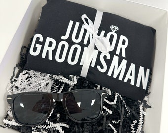 Junior groomsman proposal set- will you be my jr groomsman - junior groomsman shirt sunglasses - gift idea- groomsmen proposal gifts-
